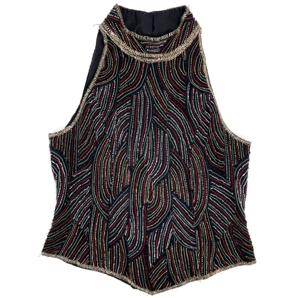 Vintage Adrianna Papell Boutique Evening Beaded Silk Halter Top Womens L Flapper